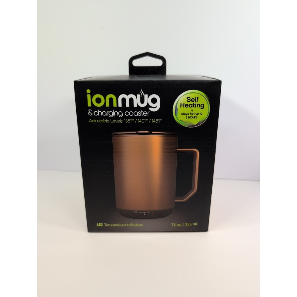 Ionmug 7558 12oz Self Heating Coffee Mug+Lid+Charging Coaster New in Box